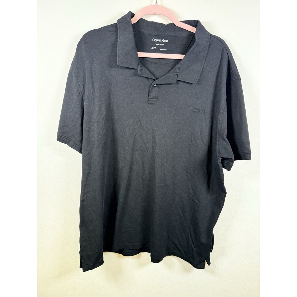 Calvin Klein Liquid Touch Men's Solid Black Cotton Short Sleeve Polo XXL